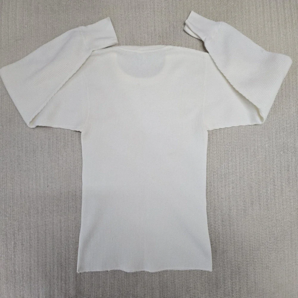 Vintage Hanes Shirt Mens Medium White Long Sleeve Thermal Undershirt USA